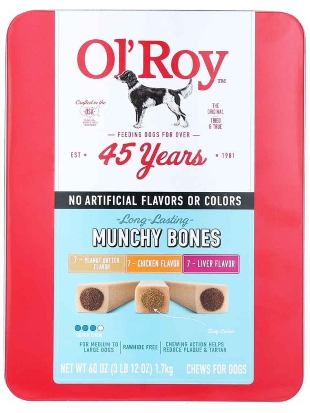 Ol' Roy Munchy Bone Dog Treats, Variety Pack, 60 oz, 21 Count